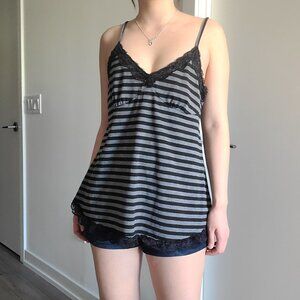 Black Stripe Vintage Y2k Harajuku Lace Babydoll Tank Top